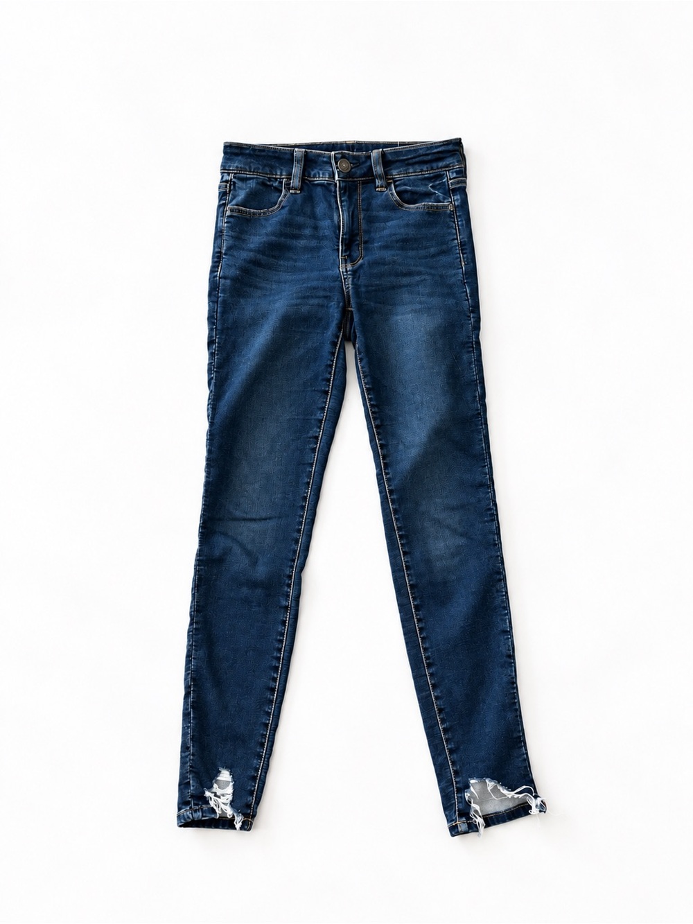 American Eagle Hi-Rise Jeggings Dark Blue Skinny Jeans with Distressed Hem